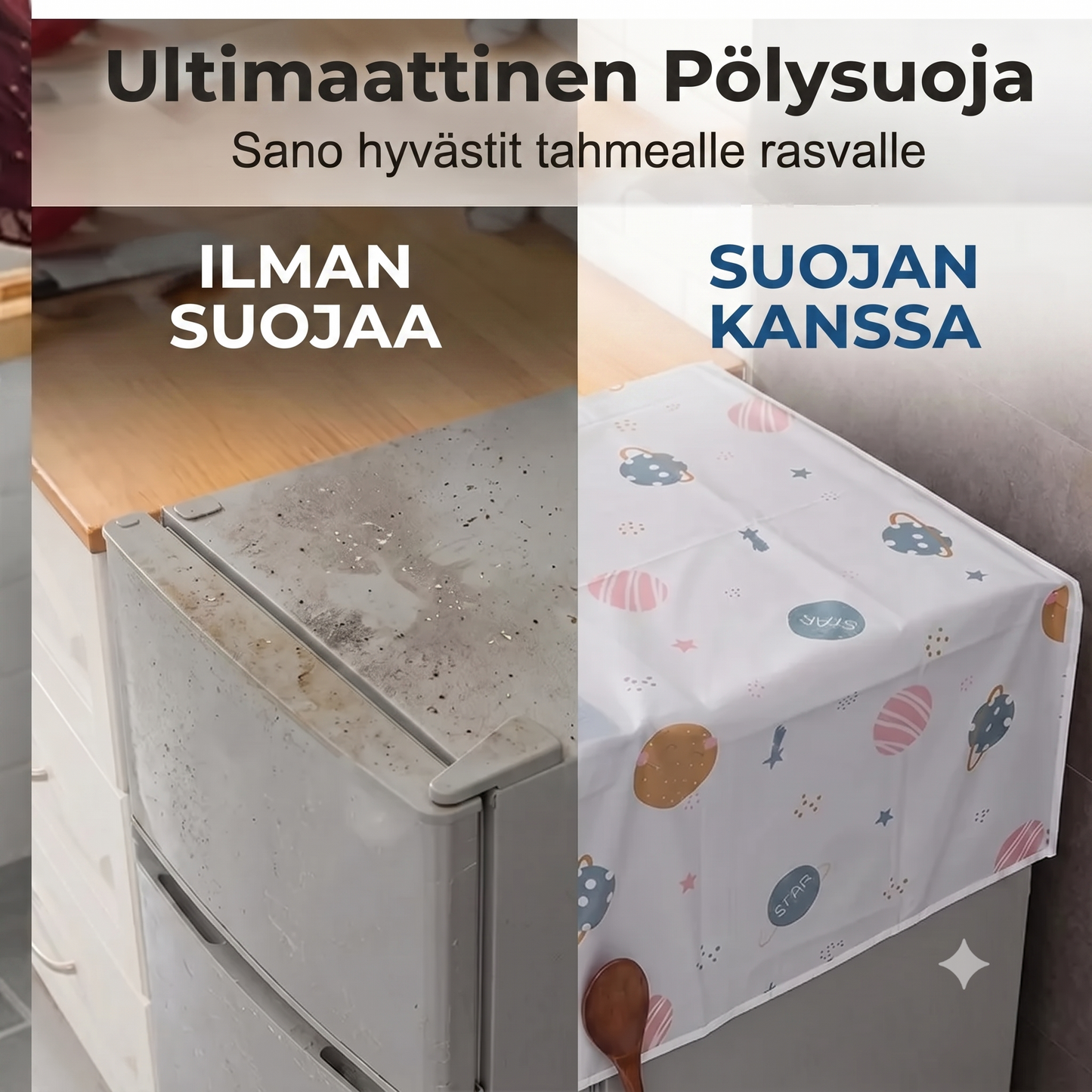 Pyykinpesukoneen suojapäällinen sivutaskuilla