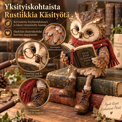 Lukeva pöllöfiguuri kodin sisustukseen