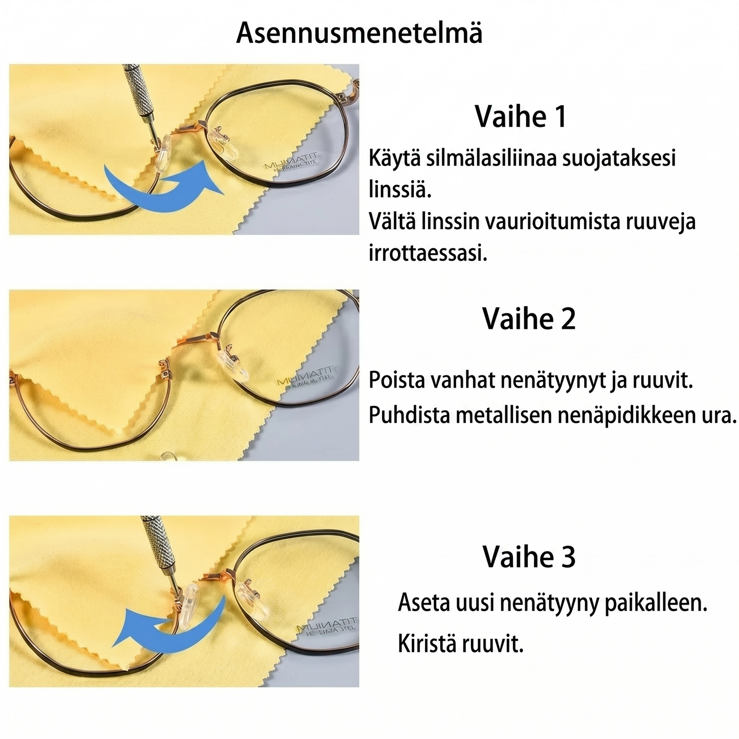 Silmälasien nenätyynyjen korjaussarja