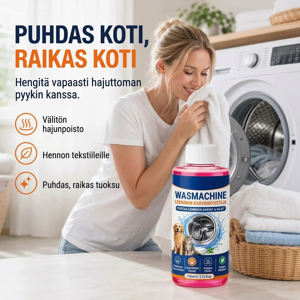 4-in-1 pesukoneen puhdistusaine lemmikkien karvoja ja hajuja vastaan