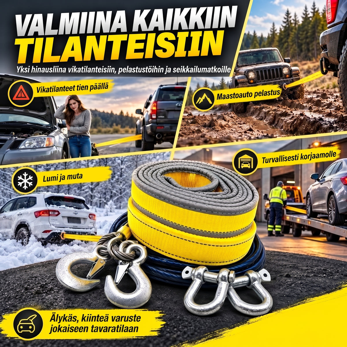 Hinausliina 8 tonnia 4 metriä U-mallisilla sakkelikoukuilla