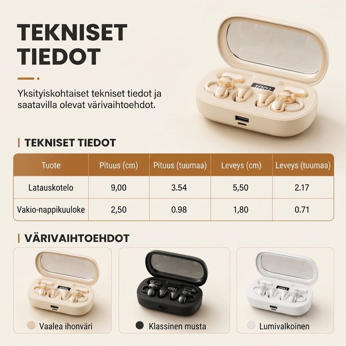 Kevyet Bluetooth-kuulokkeet korvaklipsillä urheiluun