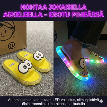 Söpöt valaisevat tossut sarjakuvakuvioilla