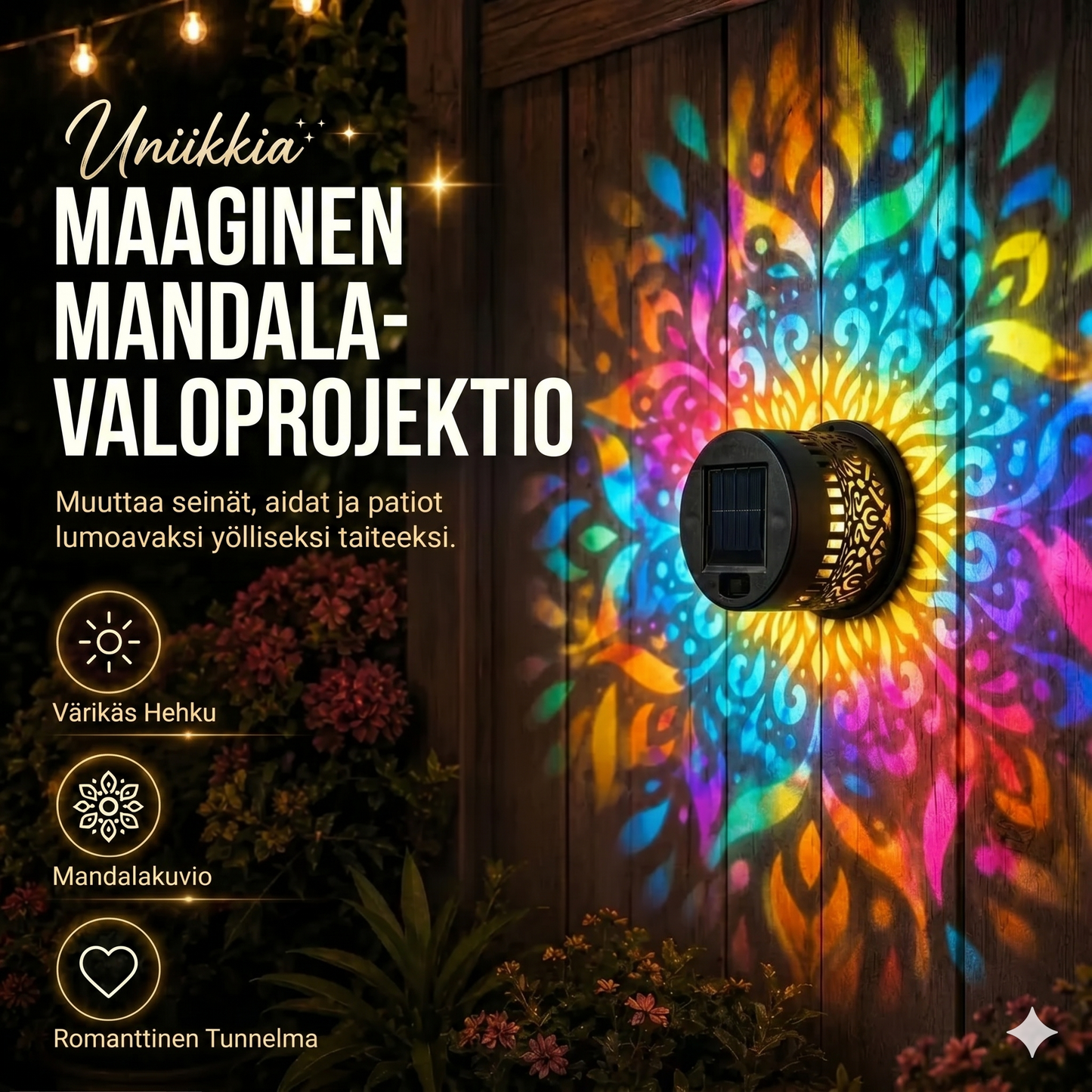 Mandala-aurinkokennolamppu - Kaunis projektio & IP65-vedenpitävä