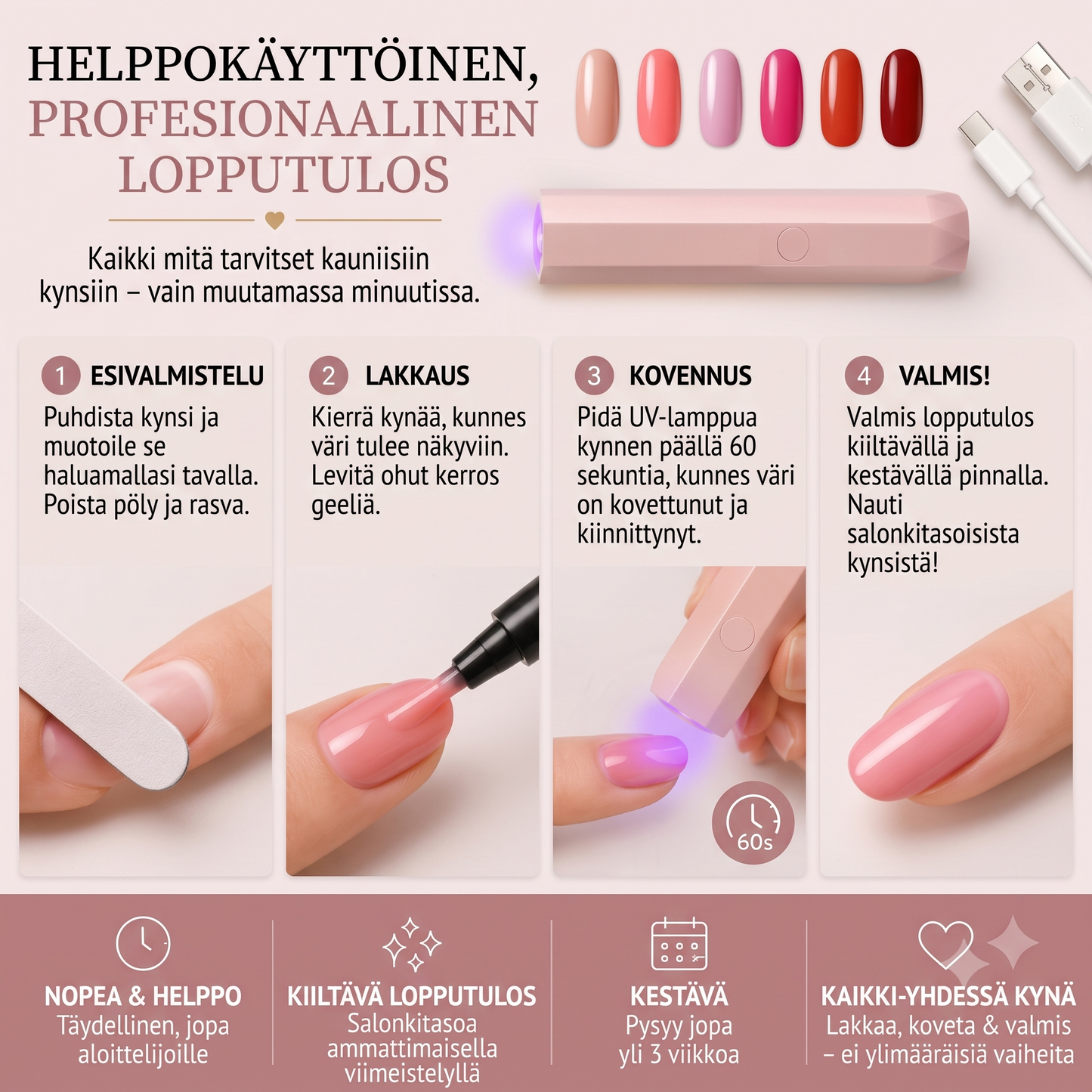 SalonPen 3-in-1 geelikynäsetti UV-LED-lampulla (6 kpl)