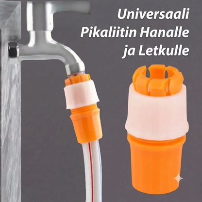 Yleismallinen vuotamaton pikaliitin puutarhaletkulle ja hanalle