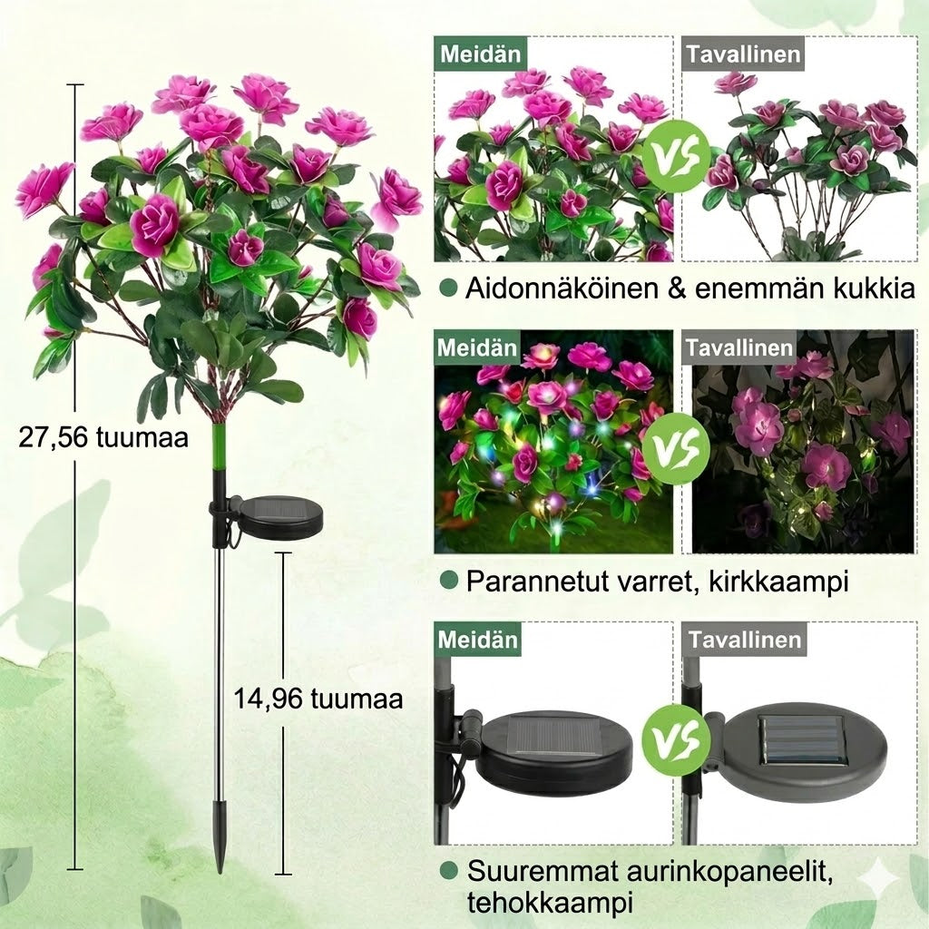Aurinkokäyttöinen teko-atsaleakoristevalo maapiikillä