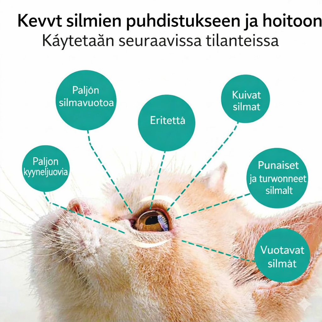 Hellävarainen silmienhuuhteluaine koirille ja kissoille