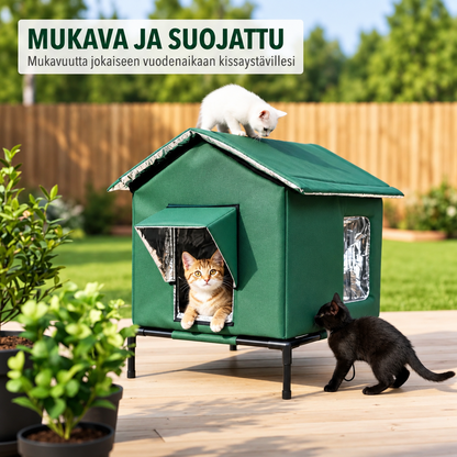 Säänkestävä korotettu kissanmaja ulkokäyttöön
