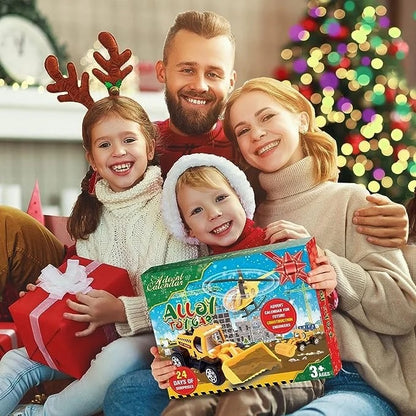 Rakennustyömaa-aiheinen adventtikalenteri 24 metallisella minirakennusajoneuvolla