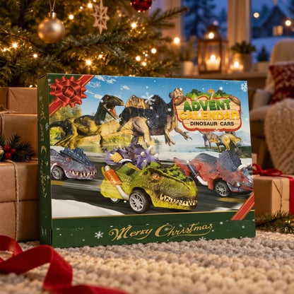Dinosaurus-kilpa-autojen adventtikalenteri lapsille