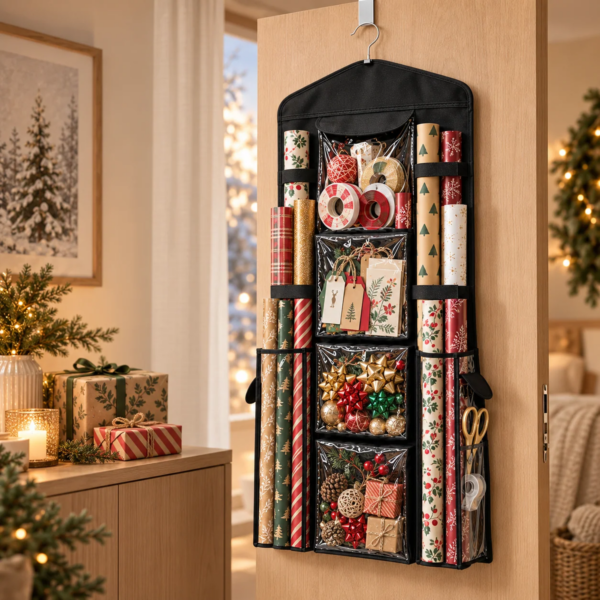 Wrap Ready ripustettava lahjapakkaustarvikkeiden järjestäjä