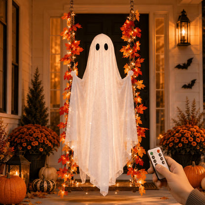 LED-valoilla varustettu roikkuva kummituskeinu Halloweeniksi