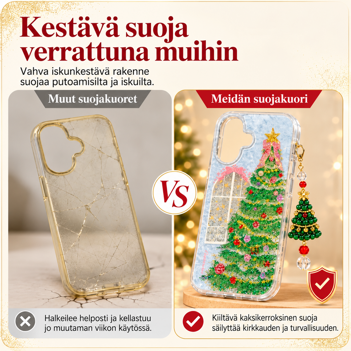 Kimaltava joulukuusikuvioinen puhelimen suojakuori