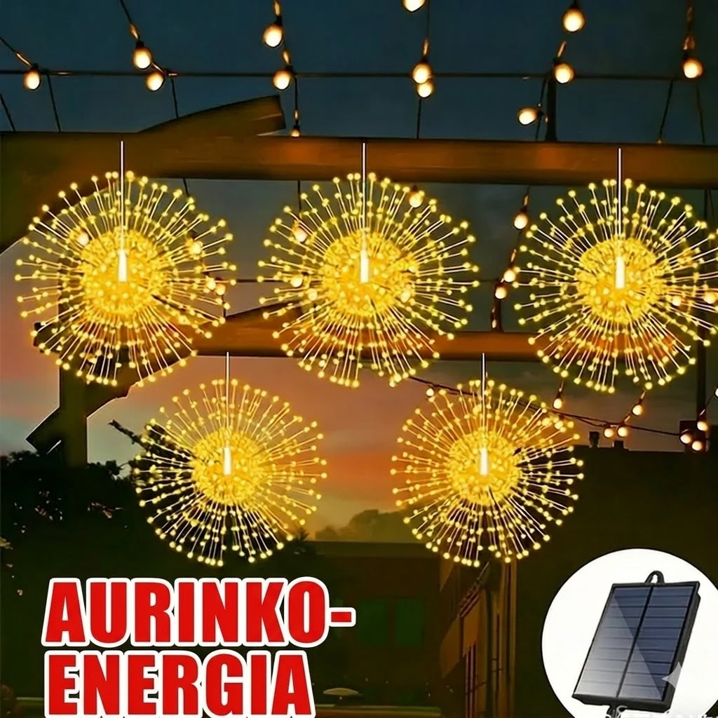 Aurinkokenno-ilotulitevaloketjut puutarhaan ja juhliin