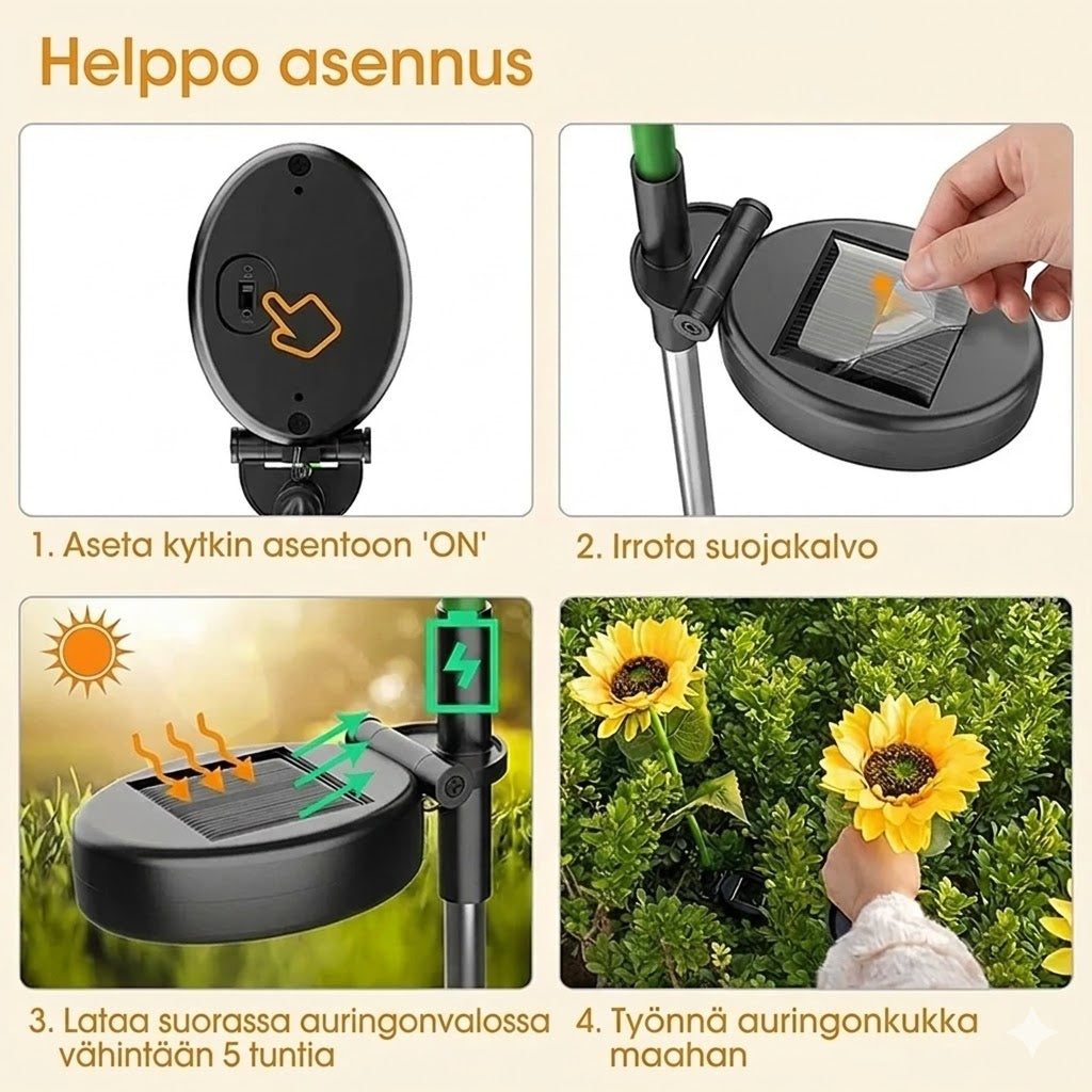 Vedenpitävät aurinkokennolamput (3 auringonkukkalamppua)