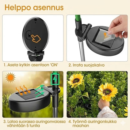 Vedenpitävät aurinkokennolamput (3 auringonkukkalamppua)