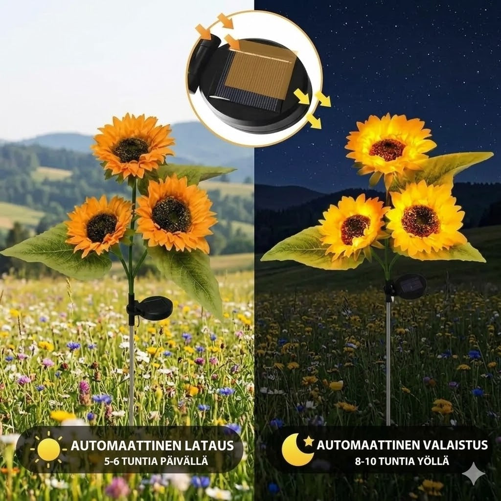 Vedenpitävät aurinkokennolamput (3 auringonkukkalamppua)