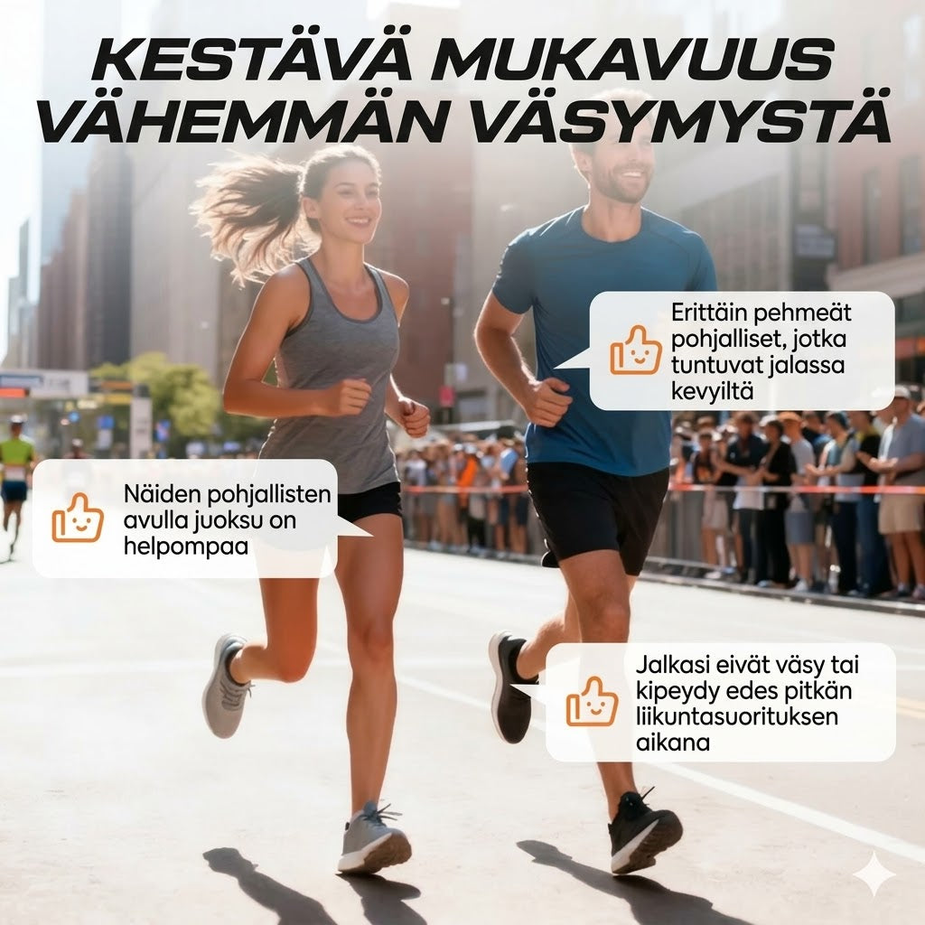Iskunvaimentavat urheilupohjalliset jalkaholvin tuella