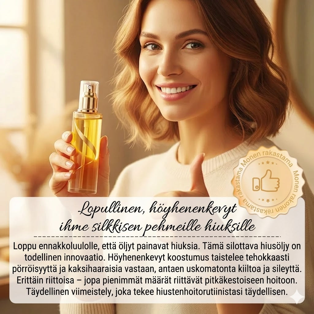 Hoitava pörröisyyttä estävä hiusöljysuihke
