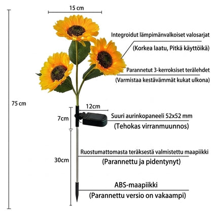 Vedenpitävät aurinkokennolamput (3 auringonkukkalamppua)