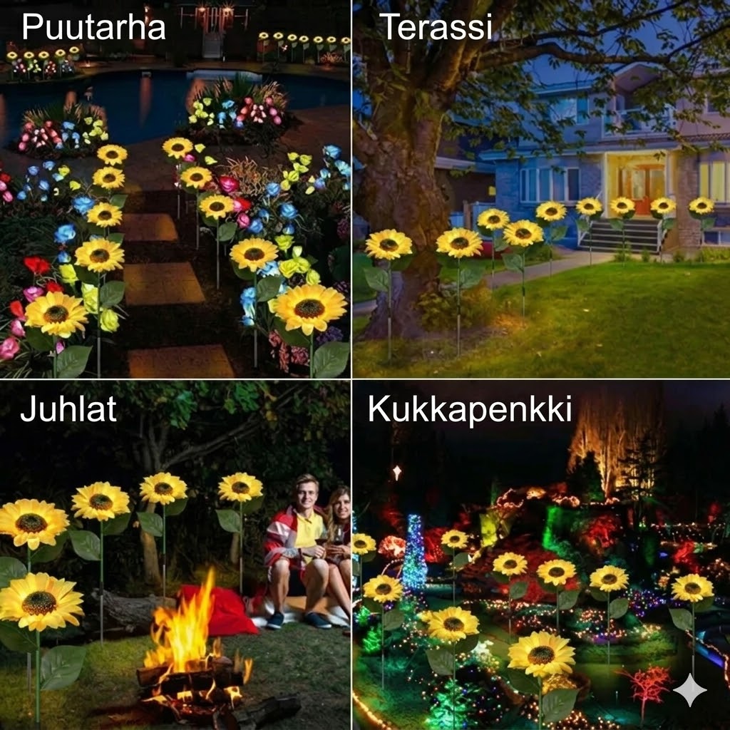 Vedenpitävät aurinkokennolamput (3 auringonkukkalamppua)