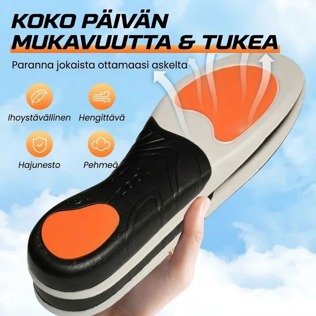 Iskunvaimentavat urheilupohjalliset jalkaholvin tuella
